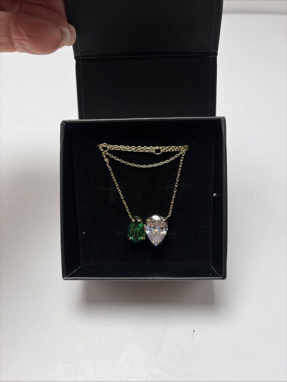 The M Jewelers Sterling Silver Vermeil Necklace Green Toi et Moi Pendant 16-18"